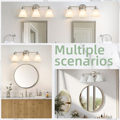 LOUSACE 3 Light Bathroom Vanity Light Vintage Brushed Nickel Bathroom Lighting
