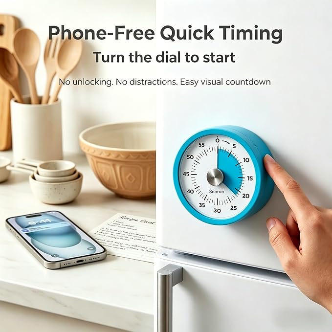 Searon Magnetic Visual Kitchen Timer, 60 Minute Countdown Timer