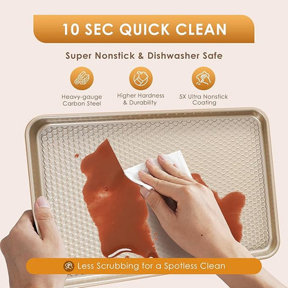 Baking Sheet Pan Set of 3, Nonstick Carbon Steel Cookie Sheets
