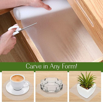 EVALAND 17.7" x 33 FT Non-Slip Shelf Liner, Non-Adhesive, BPA-Free, Waterproof Pantry Liner for Shelves, Easy to Cut, Oil-Proof Shelf Liners for Kitchen, Cabinets, Drawers, Refrigerator, Clear