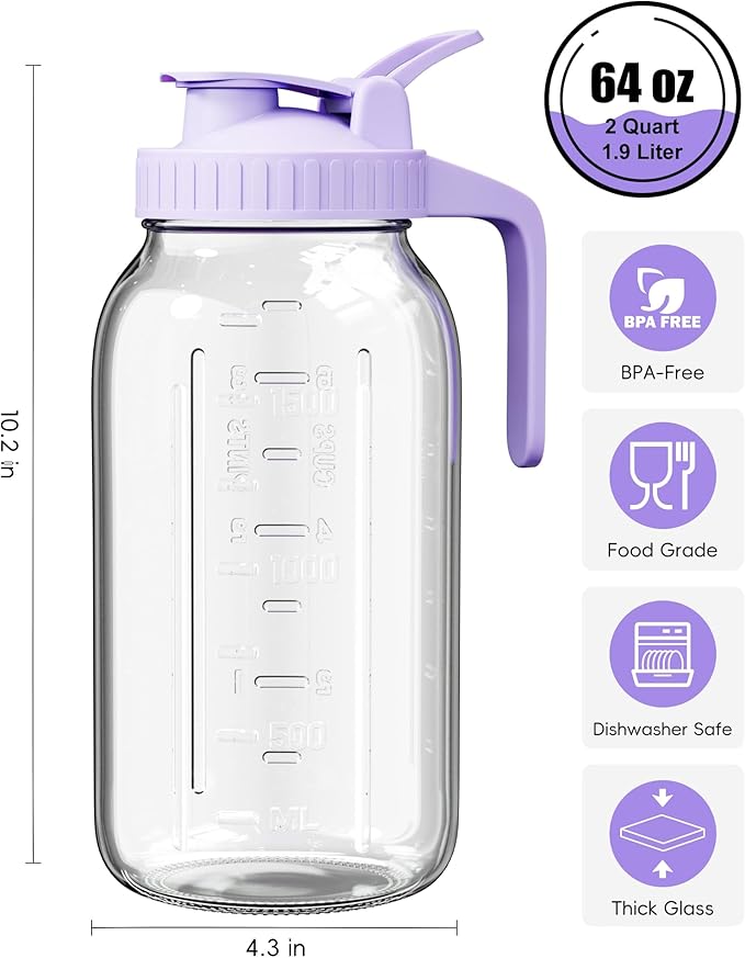 64oz Glass Mason Jar Pitcher