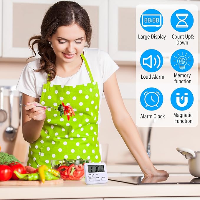 Leumoi 6 Pcs Digital Kitchen Timer 24 Hour Clock and Alarm Function Timer