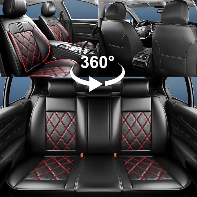 Edge Car Seat Covers Custom Fit for Ford Edge 2007-2026, Premium Full Coverage Leather Automotive Seat Protectors, All Seasons Waterproof Breathable, Airbag Compatible, 2 Front Seats, Red Black