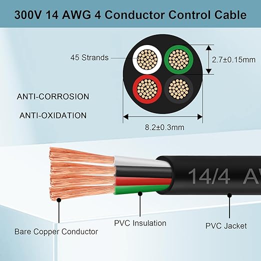 MOOKEERF 14/4 AWG Mini-Split Cable - 250FT 14 AWG 4 Conductor Control Cable