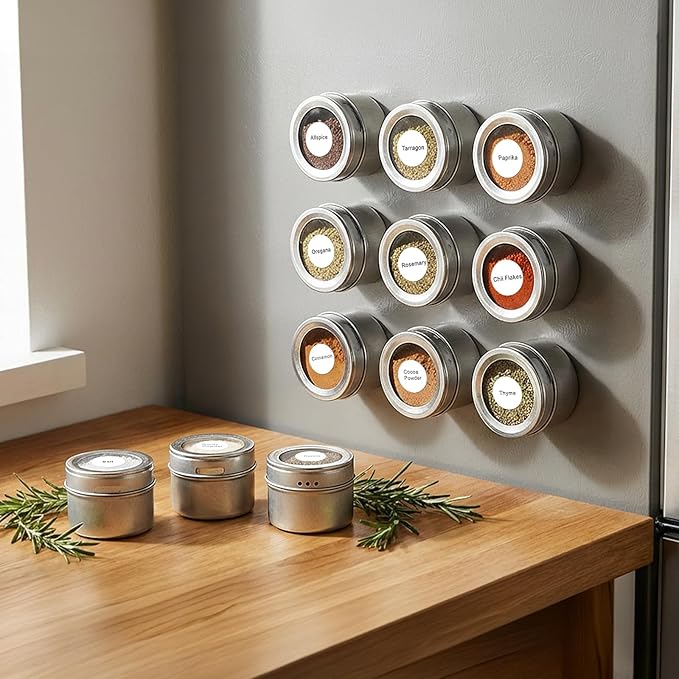 Bekith 20 Pack Magnetic Spice Jars, Magnetic Spice Containers