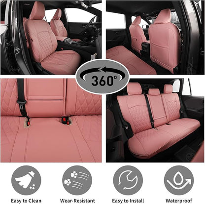 EKR Rav4 Seat Covers Custom Fit for Toyota Rav4 2021-2024 Prime SE,XSE & 2019-2025 Hybrid/PHEV SE,XSE, Leather Pink Seat Cover Full Set for Women,Faux Leather(Pink)
