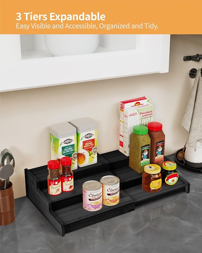 VenDotbi Spice Rack, 3-Tier Expandable Bamboo Spice Rack Organizer