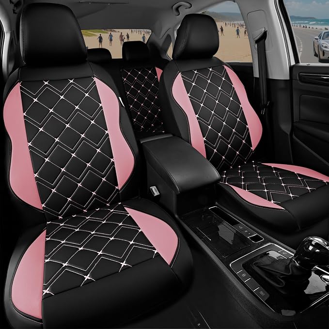 Road Comforts Seat Covers, Premium Leather Car Seat Covers Full Set for Women Girls,Airbag Compatible, Automotive Seat Covers Universal Fit Most Cars,Vans,Truck,SUV