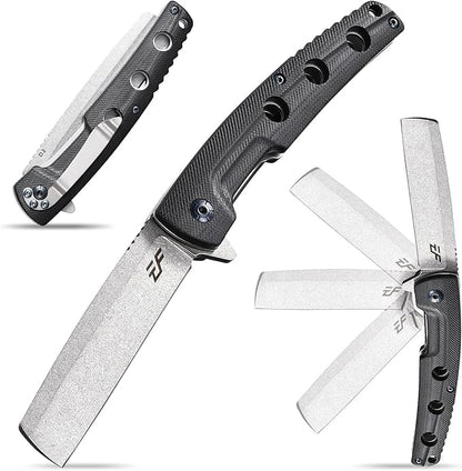 Eafengrow EF941 EDC Pocket Folding Knife D2 Steel Blade G10 Handle Pocket Clip with safety liner lock for Camping Survival Outdoor(Black)