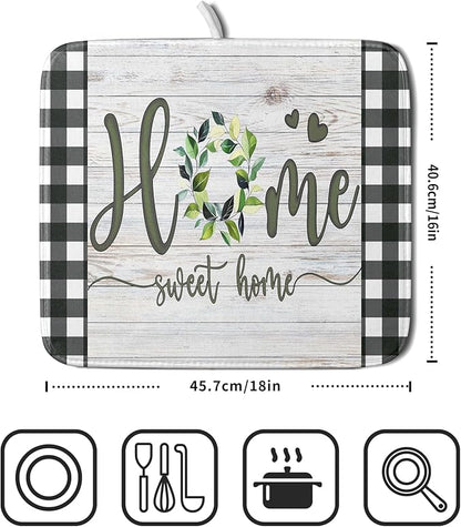 Giwawa Home Sweet Home Dish Drying Mat 16x18 Inch Spring Summer Green Leaf