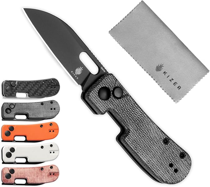 Kizer Banish Folding Pocket Knife, 2.3"" 154CM Steel Blade Small EDC Knife, Micarta Handle Mini Utility Knife for Men Women Sharp Camping Survival Hiking Knives, V2676C1, Black
