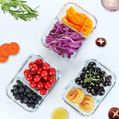 MCIRCO 5-Pack 36oz Glass Meal Prep Containers with 2 Compartments