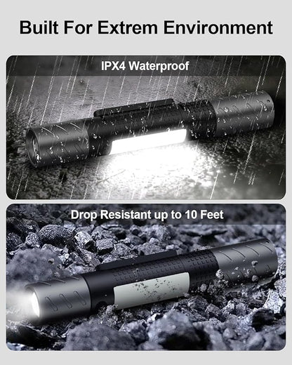 Rechargeable Flashlight, Includes Screwdriver, Window Breaker, 4 Main Lighting Modes, 3 Side Lighting Modes, High and Low Beam, Magnetic Rechargeable Flashlight for Home, Car, Hiking, Camping