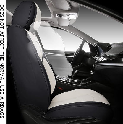 NS YOLO Full Coverage Car Seat Covers Universal Fit for Cars SUVs Pick-up Trucks with Waterproof Leatherette in Automotive Vehicle Interior Accessories (Black and White, Full Set)