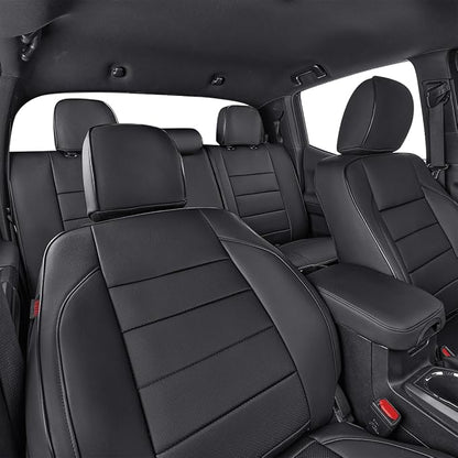 EKR Custom Fit Tacoma Leather Car Seat Covers for Toyota Tacoma 2012 2013 2014 2015 (TRD Sport Seats)- Full Set,Faux Leather(Black)