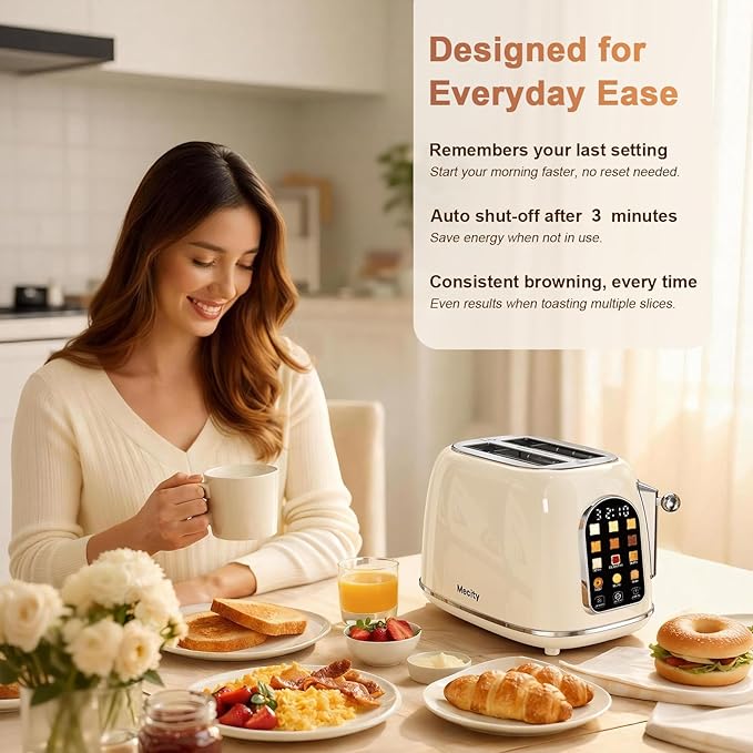 Mecity Toaster 2 Slice, Touch Screen Wide Slot Retro Toaster