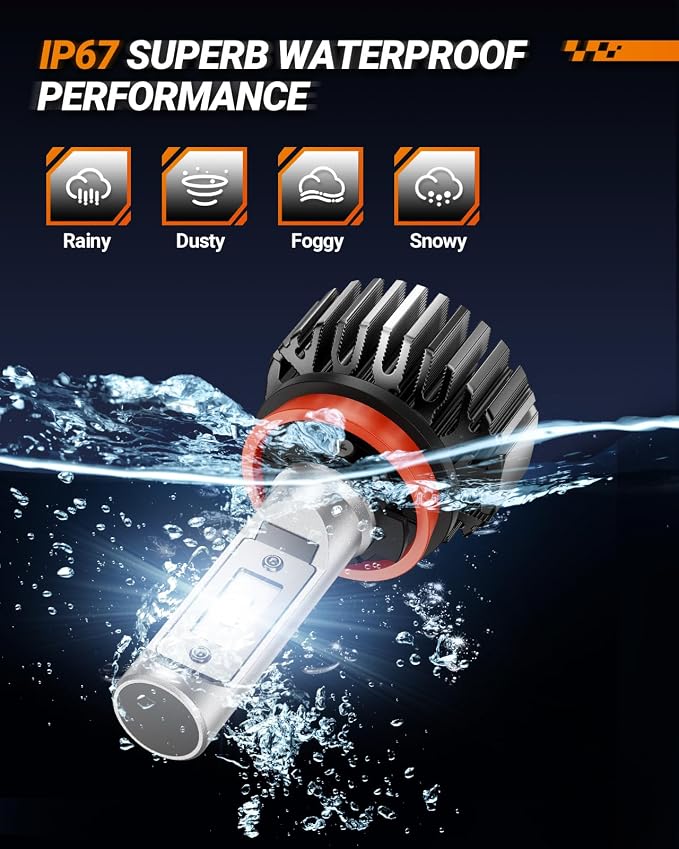 SEALIGHT H11 Light Bulbs, 30000LM 700% Brighter Fog Light with Turbo Fan,5 Mins Quick Installation, IP67 Waterproof Bulbs Pack of 2