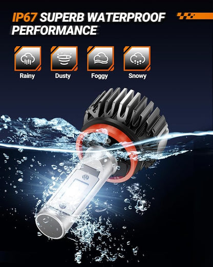 SEALIGHT H11 Light Bulbs, 30000LM 700% Brighter Fog Light with Turbo Fan,5 Mins Quick Installation, IP67 Waterproof Bulbs Pack of 2