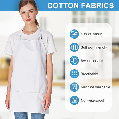 Jubatus 2 Pack 3 Pockets 100% Cotton Adjustable Bib Apron Chef Kitchen Cooking