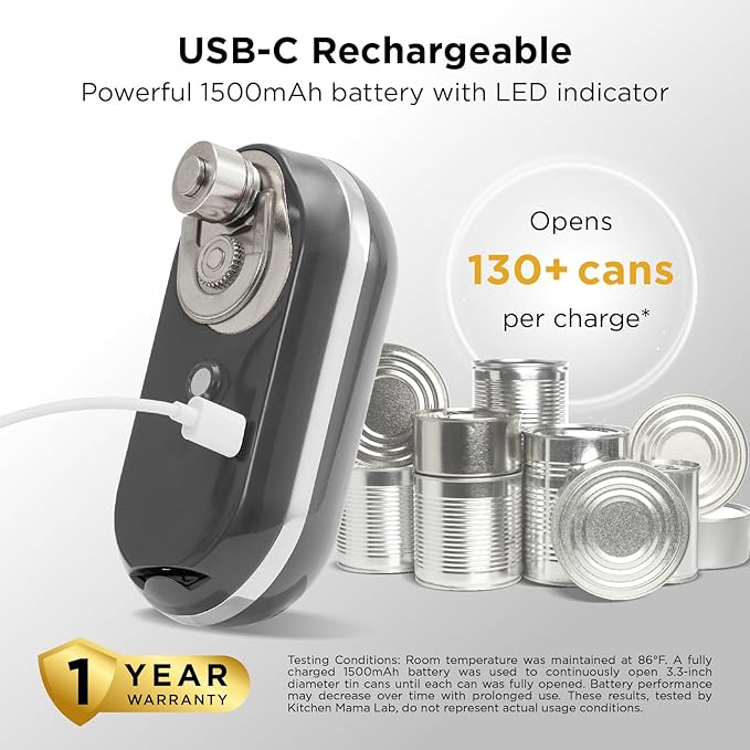 Kitchen Mama Mini Plus Rechargeable Electric Can Opener: USB-C Charging