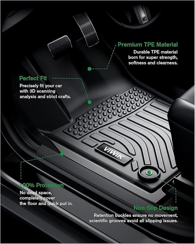 VIWIK Floor Mats for Toyota Tacoma 2018 2019 2020 2021 2022 2023 (Only for Double Cab) Automotive All Weather Custom Fit Floor Liner for 1st and 2nd Row Car Mats TPE Black