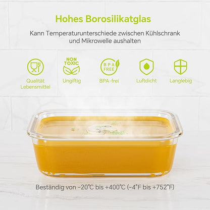 3-Pack 35 oz Borosilicate Glass Food Storage Containers with Lids, Stackable Airtight Glass Meal Prep Containers for Lunch & Leftover, BPA-Free & Leak Proof, for Microwave, Oven, Dishwasher