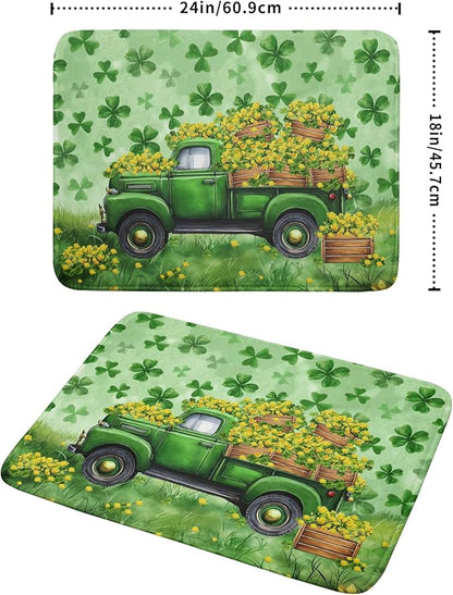 Green Holiday Dish Drying Mat Lucky Clover Truck Drying Mat