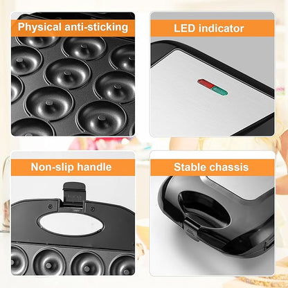 2025 Mini Donut Maker Machine for Home, Kid-Friendly 16-Hole Electric Doughnut