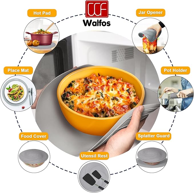 Walfos Silicone Microwave Mat & Lid Set, Heat Resistant Multi-Purpose Trivet