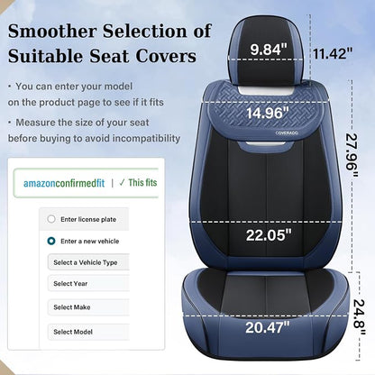 Coverado Front and Back Seat Covers for Cars, Nappa Leather Car Seat Covers Full Set, Waterproof Carseat Protector Seat Cushion, Luxury Automotive Seat Covers Universal Fit for Most Cars(Blue&Black)