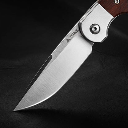 Small EDC Knife 2.8", Pocket Knife D2 Steel Point Blade Wood Handle - flipper Folding Knife for Men Women - Daily Carry Office Camping Hiking