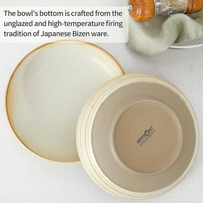 HAPPY KIT 9'' Pasta Bowls, 42oz Pasta Bowls Set of 4, Large Salad Bowl, Ceramic Serving Bowls,Double Reactive Glaze, Ideal for Housewarming, Festivals, Microwave Safe (Ivory)