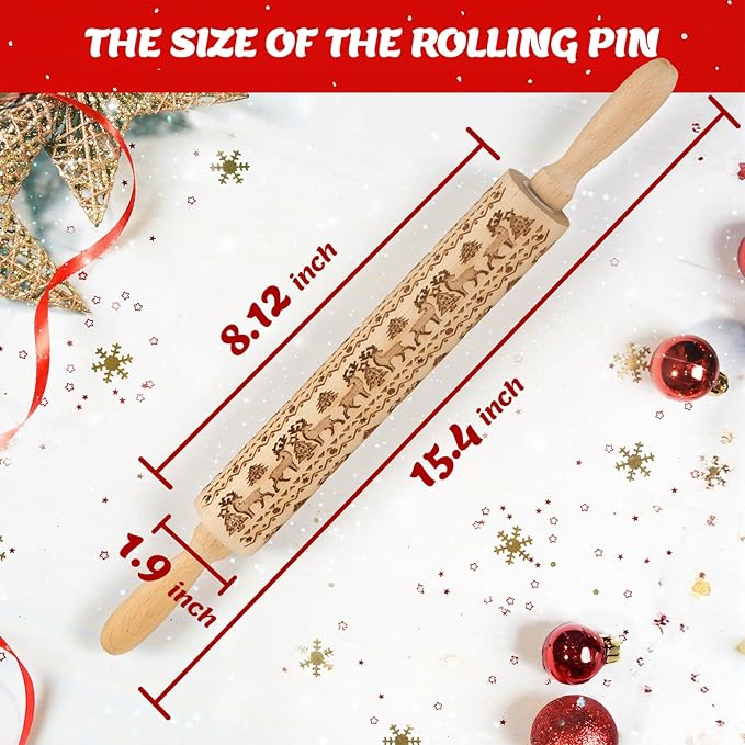Stocking Stuffers Gifts for Women, Wooden Embossed Rolling Pin for Baking