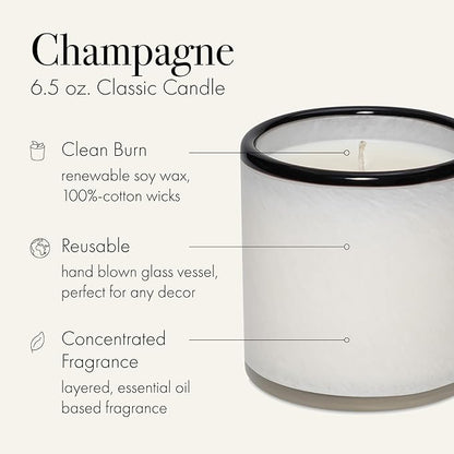 LAFCO New York Classic Candle, Champagne - 6.5 oz - 50-Hour Burn Time - Reusable, Hand Blown Glass Vessel - Made in The USA