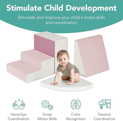 Best Choice Products 4-Piece Kids Climb & Crawl Soft Foam Block Activity Play Structures for Child Development, Color Coordination, Motor Skills - Pink