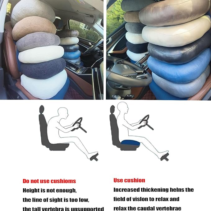 adult car seat booster for height/drivers seat booster cushion for adults-Increase The Field of View by 12cm/4.7in,Plush shell, breathable,with handle,easy to carry,for Cars,Office,Home（Light Brown）