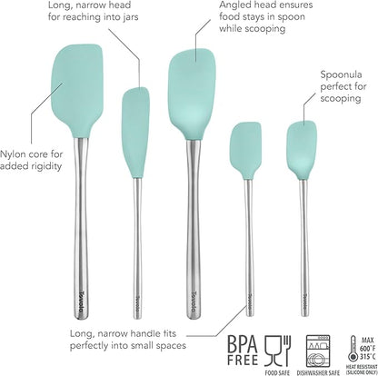 Tovolo Stainless Steel Handled Silicone Spatula Set of 5, Dishwasher Safe