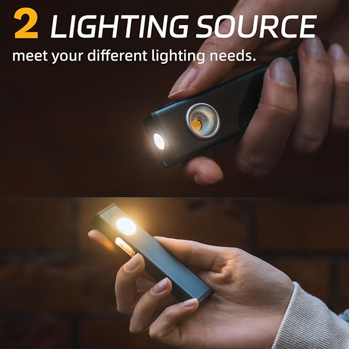 lexall 2 Pack Rechargeable Work Light, 600 Lumens Portable LED Flashlight, Magnetic COB Flat Task Light with Pocket Clip, 3 Modes, Pocket Pen Inspection Light for Repairing, Camping, Hiking, Emergency