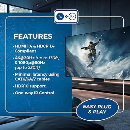 OREI HDMI Over Ethernet Extender Over Single CAT6/7 Ethernet Cable 4K@30Hz Up