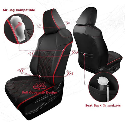 FREESOO for Toyota Corolla Seat Covers L LE XLE, LE Eco Sedan 2014 2015 2016 2017 2018 2019, Luxury Leather Seat Covers for Cars, Custom Fit Car Seat Covers, Waterproof Seat Cover, Black Red Full Set