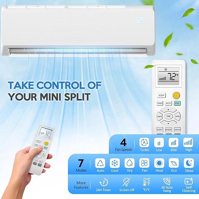 18000 BTU Mini Split Air Conditioner ＆ Heat Pump, 230V Wall Mount Ductless