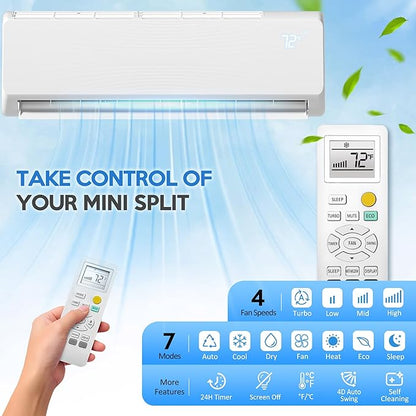 18000 BTU Mini Split Air Conditioner ＆ Heat Pump, 230V Wall Mount Ductless
