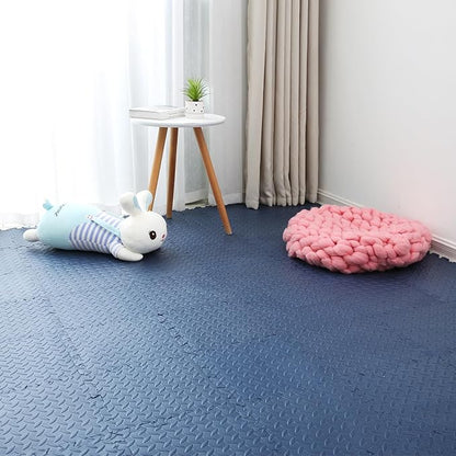 Coolcandy EVA Foam Play Mat, 16 Tiles Colorful Baby Play Mat, Square Kids Playmat with Solid Colored, 0.4" Thickened Interlocking Foam Floor Tiles, Puzzle Play Mat for Baby Lying, Playing (Navy Blue)