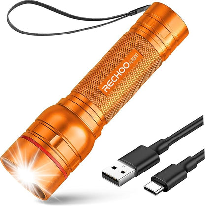 Rechargeable Flashlights High Lumens, G1000 Super Bright Flash Light Orange, Small Zoomable LED Flashlight with 3 Lighting Modes, Portable Tactical Flashlight for Camping Essentials (Battery Included)
