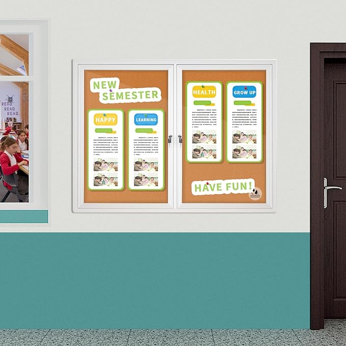 Lockable Outdoor Enclosed Bulletin Board, Weatherproof Cork Noticeboard