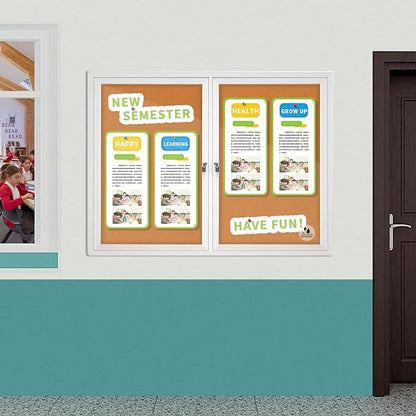Lockable Outdoor Enclosed Bulletin Board, Weatherproof Cork Noticeboard