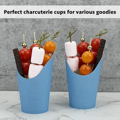 CAMKYDE 100 Pcs French Fries Holder, 12oz Disposable Paper French Fry Cups Blue Charcuterie Cups for all Occasions (12oz, Blue)