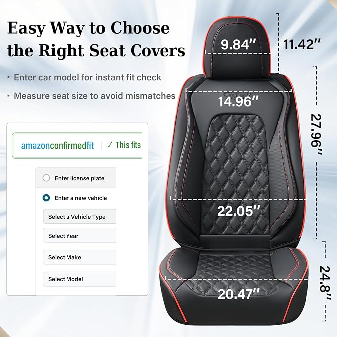 Coverado Full Set Car Seat Covers, Luxury Faux Leather Waterproof Seat Covers, 5-Seat Universal Fit, Front & Back Car Seat Protectors,Leather Seat Covers for Most Cars-Black & Red Line