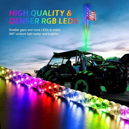 Ehaho 1 Pack 3FT Whip Lights,LED Whip Light with App & Remote Control, Spiral RGB Chasing Lighted Whips with Rocker Switch, Music Whip Light for UTV ATV Polaris RZR Can-Am SXS Truck