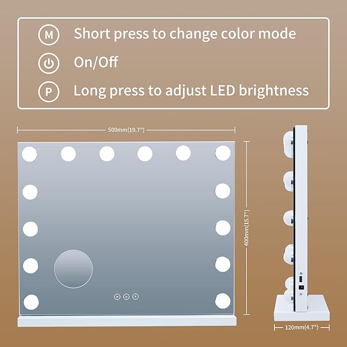 Vanity Mirror with Lights Lighted Makeup Mirror with Dimmable LED Bulbs